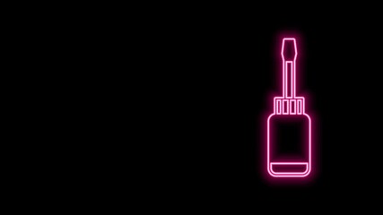 Poster - Glowing neon line Screwdriver icon isolated on black background. Service tool symbol. 4K Video motion graphic animation