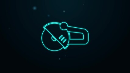 Poster - Glowing neon line Angle grinder icon isolated on black background. 4K Video motion graphic animation