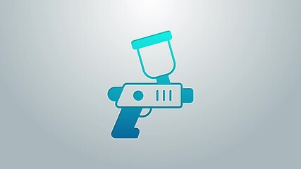 Sticker - Blue line Paint spray gun icon isolated on grey background. 4K Video motion graphic animation