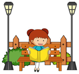 Wall Mural - Cute girl reading book doodle cartoon character