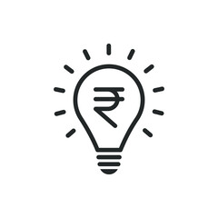 Wall Mural - Rupee currency symbol in a lightbulb. Financial or money idea icon line style isolated on white background. Vector illustration