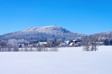 Canvas Print - Zittauer Gebirge, Hochwald und Lückendorf im Winter - Zittau Mountains, the mountain Hochwald and village Lueckendorf in winter