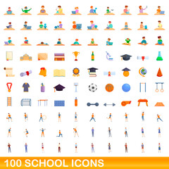 Poster - 100 school icons set. Cartoon illustration of 100 school icons vector set isolated on white background