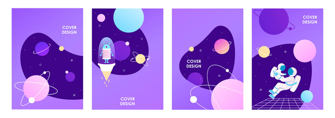 Wall Mural - set of abstract space banners. scientific presentation design. astronauts in space. universe, planet