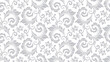 © ELENA - Flower pattern. Seamless white and gray ornament. Graphic vector background. Ornament for fabric, wallpaper, packaging.