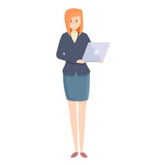 Poster - Woman with laptop icon. Cartoon of Woman with laptop vector icon for web design isolated on white background
