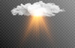 Vector cloud with the sun. Dawn, sunrise, light, rays of the sun. Cloud, smoke, fog. PNG.