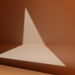Wall Mural - Minimalistic triangle shaped light in shadow on room wall, beige background for product presentation 3d rendering