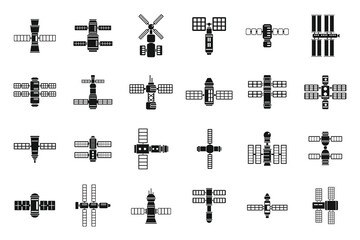 Sticker - Space station communication icons set, simple style