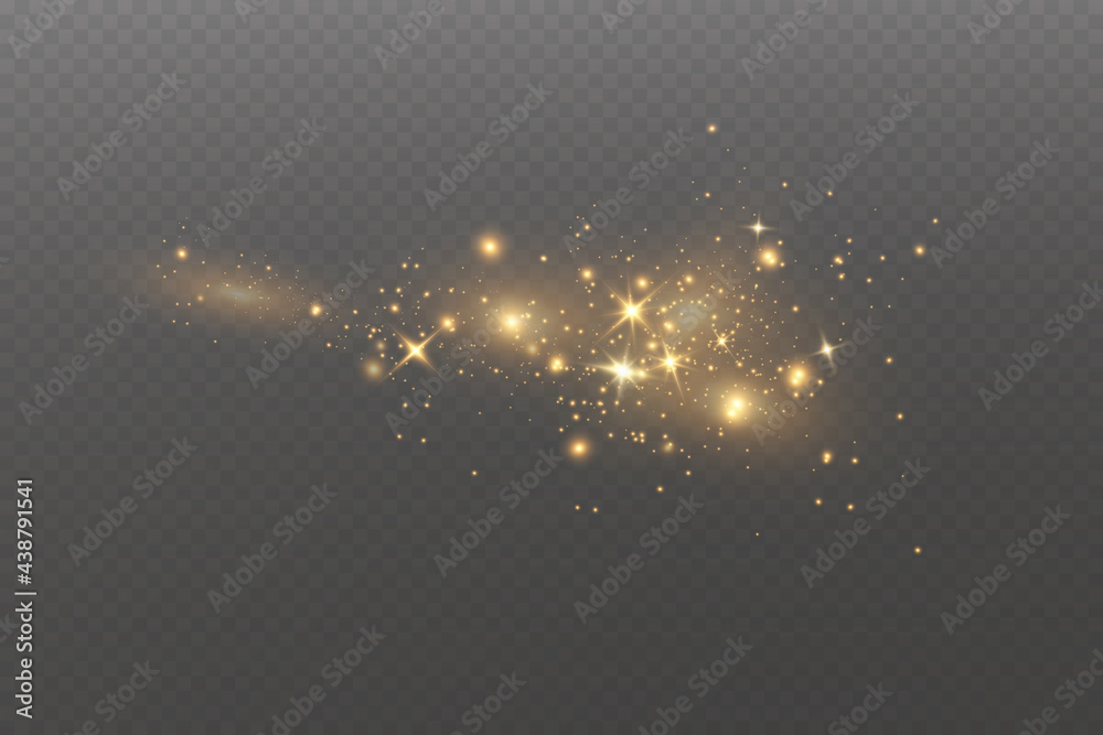 Christmas golden dust, yellow sparks and golden stars shine with a special light. Vector sparkles with sparkling magic dust particles. - obrazy, fototapety, plakaty 