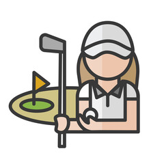 Wall Mural - Female golf player avatar. Woman playing sport character. Profile user, person. People icon. Vector illustration