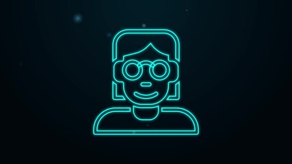 Glowing neon line Hacker or coder icon isolated on black background. Programmer developer working on code, coding, testing, debugging, analysing. 4K Video motion graphic animation