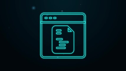 Glowing neon line Software, web developer programming code icon isolated on black background. Javascript computer script random parts of program code. 4K Video motion graphic animation