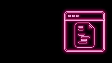 Glowing neon line Software, web developer programming code icon isolated on black background. Javascript computer script random parts of program code. 4K Video motion graphic animation