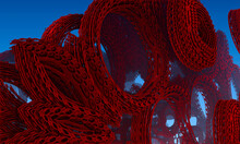 Inside A Red Fractal Flower Pattern Isolated On Blue