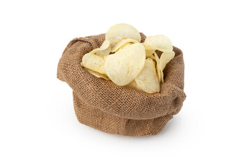 Wall Mural - Fried potato slice in sack on white background