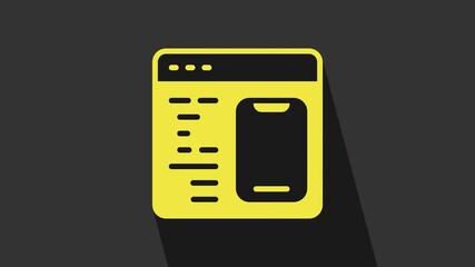 Yellow Software, web developer programming code icon isolated on grey background. Javascript computer script random parts of program code. 4K Video motion graphic animation