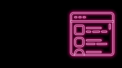 Canvas Print - Glowing neon line Browser files icon isolated on black background. 4K Video motion graphic animation