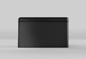 Wall Mural - Black Rectangular Metal box, Dark blank aluminium can container with lid, 3d rendered isolated on light background