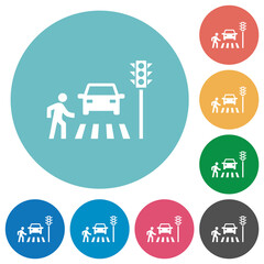 Poster - Pedestrian crossing flat round icons