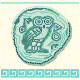 Fototapeta Desenie - Vector seamless mosaic illustration in antique style. Tile with an owl and mosaic pieces in the old style on a white background.