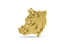 Golden 3d Boar Icon Isolated On White Background - 3d Render