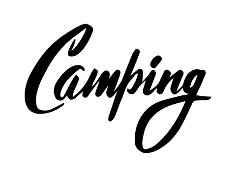 Script hand lettering camping isolated on white background. Vector illustration