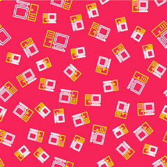 Poster - Line Computer monitor icon isolated seamless pattern on red background. PC component sign. Vector