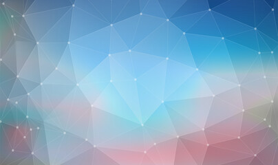 Poster - abstract bright blue and pink geometric polygonal background molecule and communication. connected l