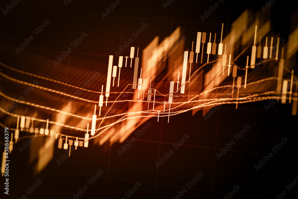 Stock market data on digital LED display. A daily market price and ...