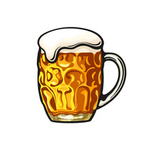 Dimpled Glass Beer Mug. Vector Illustration Isolated On White Background.