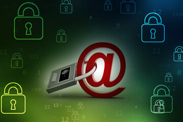 Poster - 3d rendering E-mail symbol with lock. Internet security concept
