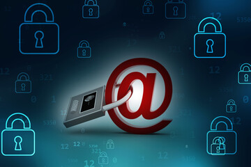 Poster - 3d rendering E-mail symbol with lock. Internet security concept
