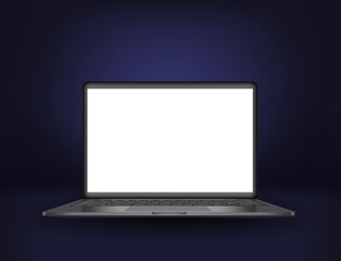 Poster - Black laptop on dark background. Vector mockup with blank screen