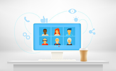 Poster - Conference with business team via computer