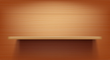 Poster - Long wood shelf on a wood wall