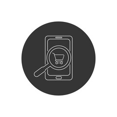Poster - Glass searching for shopping on smart phone. Online shopping line icon