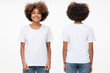 © Damir Khabirov - Front and back view of african american girl wearing blank t-shirt with copy space, isolated on white background