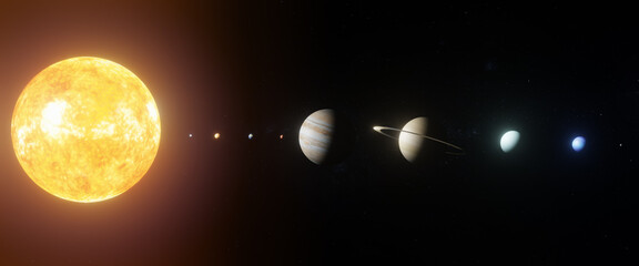 educational diagram model of solar system with sun stars and planets in our galactic cosmos with mil