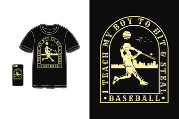 Wall Mural - Baseball, t shirt design silhouette retro style