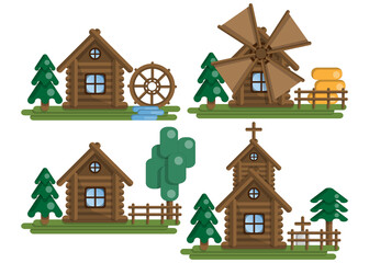 Sticker - A set of buildings. Isolated on white background. Vector illustration.