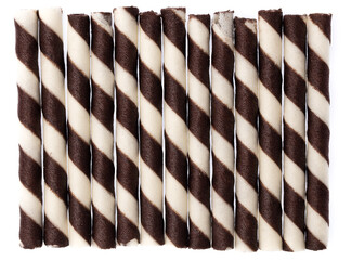 Canvas Print - Striped wafer rolls filled with chocolate isolated on white background