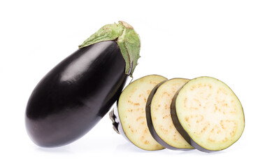 Wall Mural - cut of fresh eggplant isolated on white background