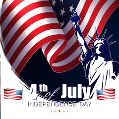 Composition with silhouette of waving flag of America, independence day, design element