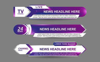 Wall Mural - set collection vector of broadcast news lower thirds template layout design banner for bar headline 