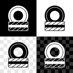 Poster - Set Car tire wheel icon isolated on black and white, transparent background. Vector