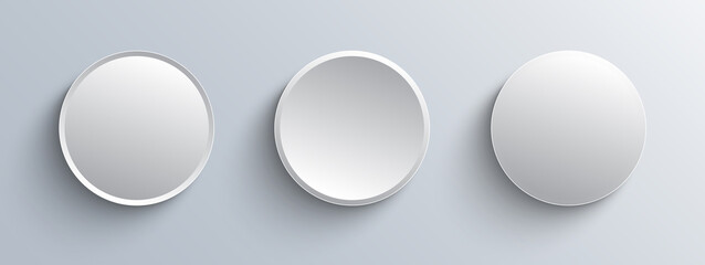 circle buttons white and gray, 3d navigation panel for website, editable vector illustration.