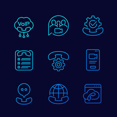 Wall Mural - Voip telephony, video call and roaming line icons