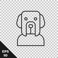 Poster - Black line Dog icon isolated on transparent background. Vector