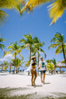 couple on a luxury vacation at the dutch Island in Caribbean Aruba. mid age couple on beach holiday